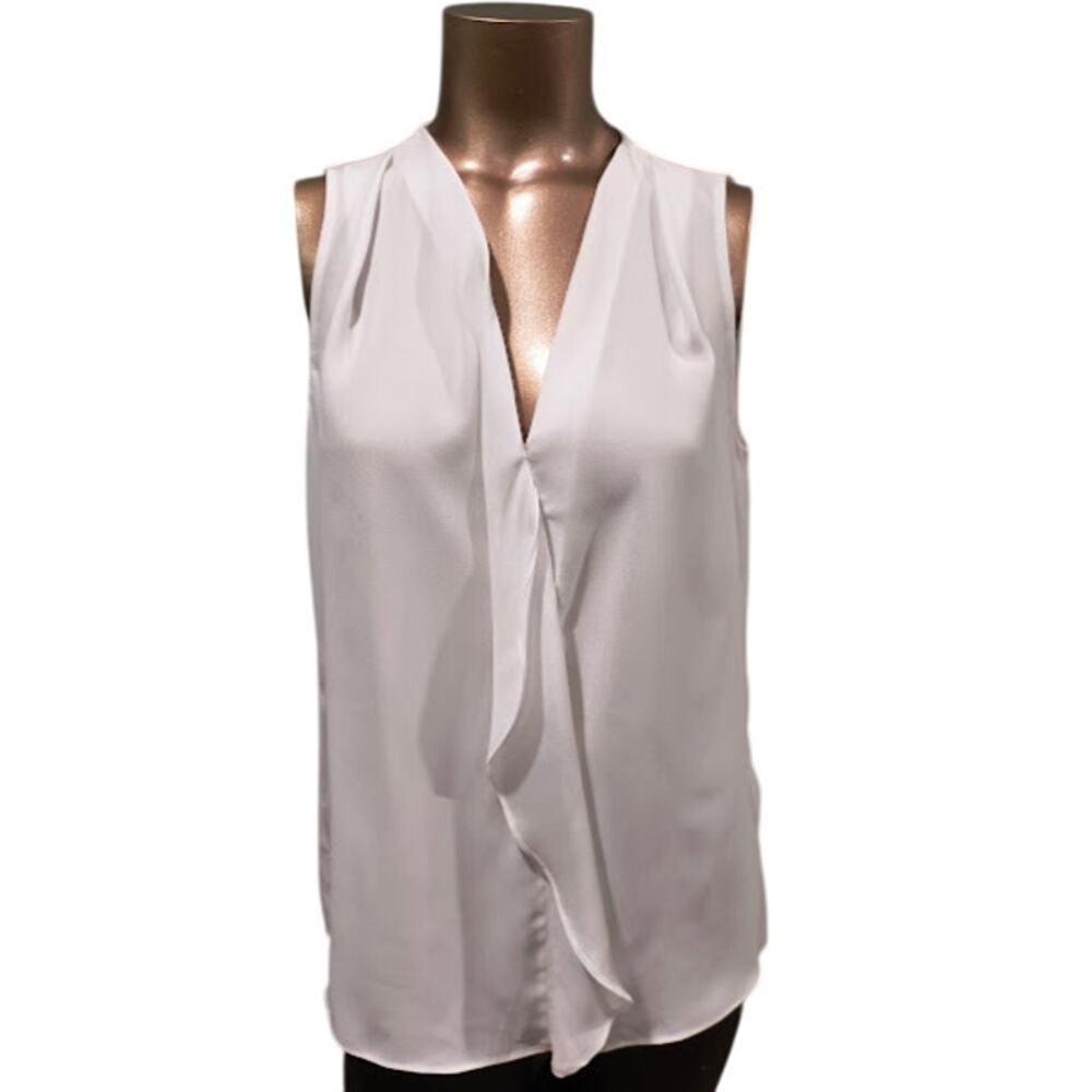 Kenneth Cole NY Sleeveless Lightweight Top with Ruffle,‎ White, Sz S NWT